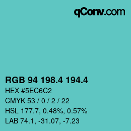 カラーコード: RGB 94 198.4 194.4 | qconv.com