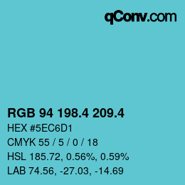 カラーコード: RGB 94 198.4 209.4 | qconv.com