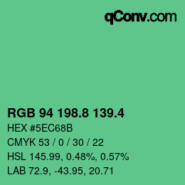 カラーコード: RGB 94 198.8 139.4 | qconv.com