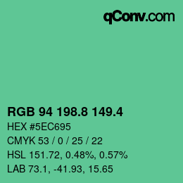カラーコード: RGB 94 198.8 149.4 | qconv.com