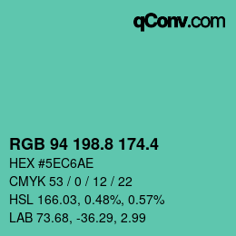カラーコード: RGB 94 198.8 174.4 | qconv.com