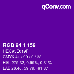 カラーコード: RGB 94 1 159 | qconv.com