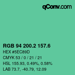 カラーコード: RGB 94 200.2 157.6 | qconv.com