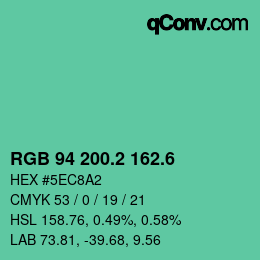 カラーコード: RGB 94 200.2 162.6 | qconv.com