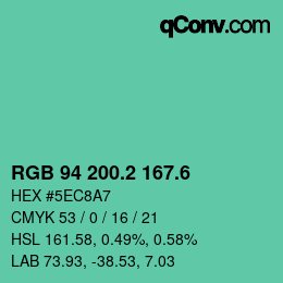 カラーコード: RGB 94 200.2 167.6 | qconv.com