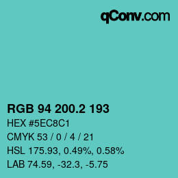 カラーコード: RGB 94 200.2 193 | qconv.com