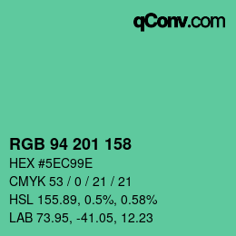 カラーコード: RGB 94 201 158 | qconv.com