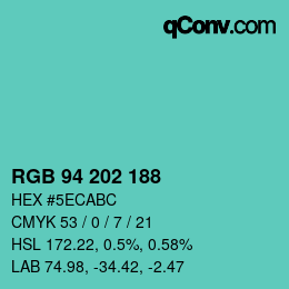 颜色代码: RGB 94 202 188 | qconv.com
