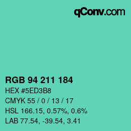 カラーコード: RGB 94 211 184 | qconv.com