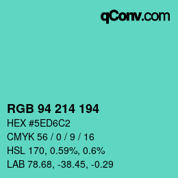 颜色代码: RGB 94 214 194 | qconv.com