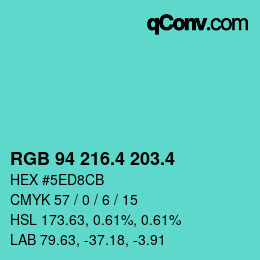 カラーコード: RGB 94 216.4 203.4 | qconv.com