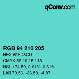 Color code: RGB 94 216 205 | qconv.com