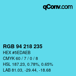 颜色代码: RGB 94 218 235 | qconv.com