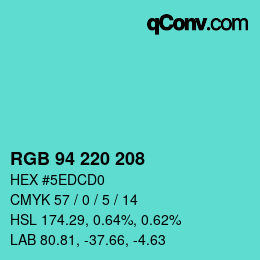 カラーコード: RGB 94 220 208 | qconv.com