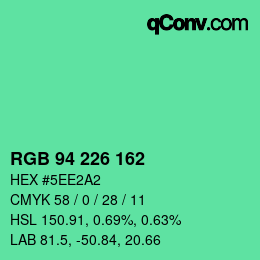 カラーコード: RGB 94 226 162 | qconv.com