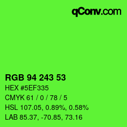 Farbcode: RGB 94 243 53 | qconv.com