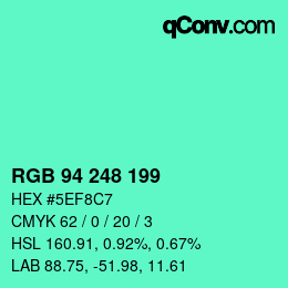 Color code: RGB 94 248 199 | qconv.com