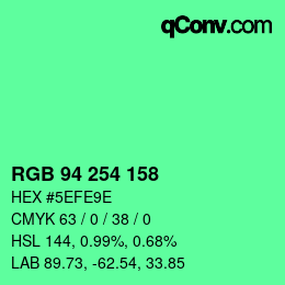 カラーコード: RGB 94 254 158 | qconv.com