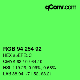 カラーコード: RGB 94 254 92 | qconv.com