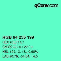 Color code: RGB 94 255 199 | qconv.com