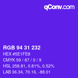 Color code: RGB 94 31 232 | qconv.com
