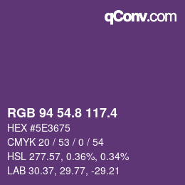 カラーコード: RGB 94 54.8 117.4 | qconv.com