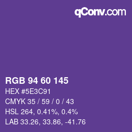 颜色代码: RGB 94 60 145 | qconv.com