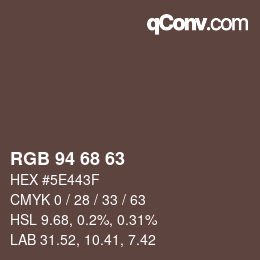 Color code: RGB 94 68 63 | qconv.com
