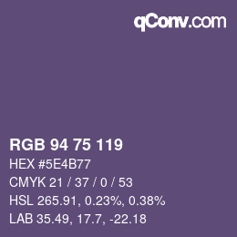 颜色代码: RGB 94 75 119 | qconv.com