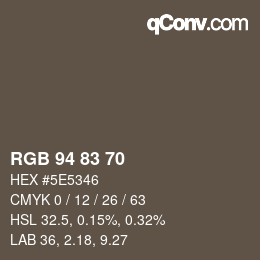 カラーコード: RGB 94 83 70 | qconv.com