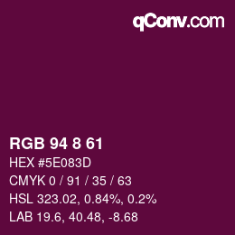 颜色代码: RGB 94 8 61 | qconv.com