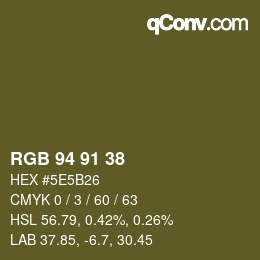 Color code: RGB 94 91 38 | qconv.com