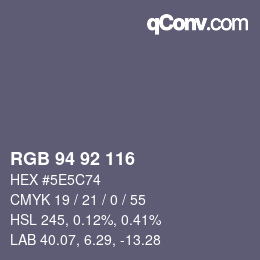 Color code: RGB 94 92 116 | qconv.com
