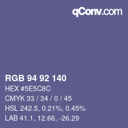 颜色代码: RGB 94 92 140 | qconv.com