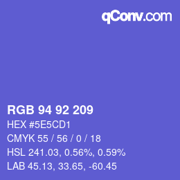 カラーコード: RGB 94 92 209 | qconv.com