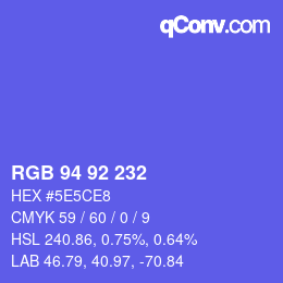 Color code: RGB 94 92 232 | qconv.com