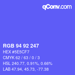 Color code: RGB 94 92 247 | qconv.com