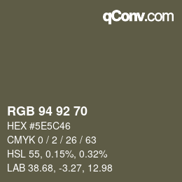 Color code: RGB 94 92 70 | qconv.com