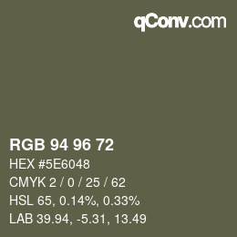 Color code: RGB 94 96 72 | qconv.com