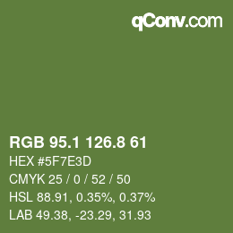 Color code: RGB 95.1 126.8 61 | qconv.com