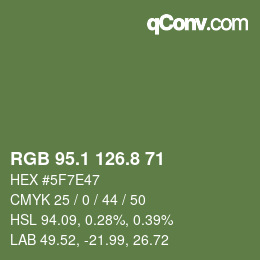 Color code: RGB 95.1 126.8 71 | qconv.com