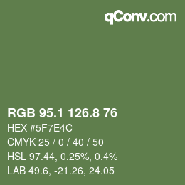 Color code: RGB 95.1 126.8 76 | qconv.com