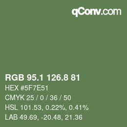 Color code: RGB 95.1 126.8 81 | qconv.com