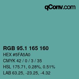 Color code: RGB 95.1 165 160 | qconv.com