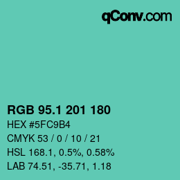 カラーコード: RGB 95.1 201 180 | qconv.com