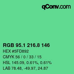 カラーコード: RGB 95.1 216.8 146 | qconv.com