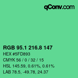 カラーコード: RGB 95.1 216.8 147 | qconv.com