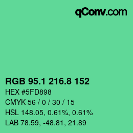 カラーコード: RGB 95.1 216.8 152 | qconv.com