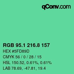 カラーコード: RGB 95.1 216.8 157 | qconv.com
