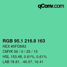 カラーコード: RGB 95.1 216.8 163 | qconv.com